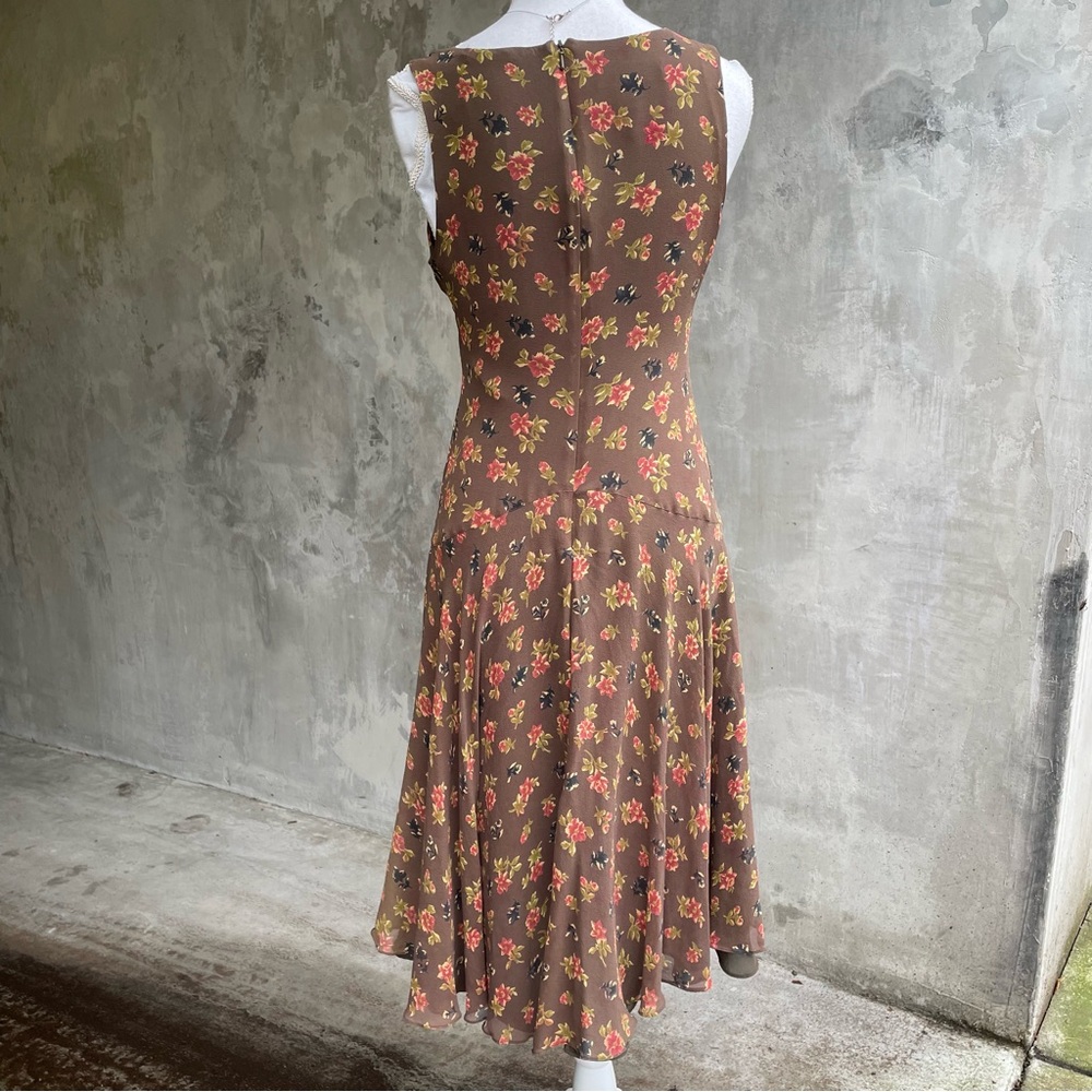Jones New York Brown Floral Midi Dress with Pink and Yellow Accents - Picture 4 of 5